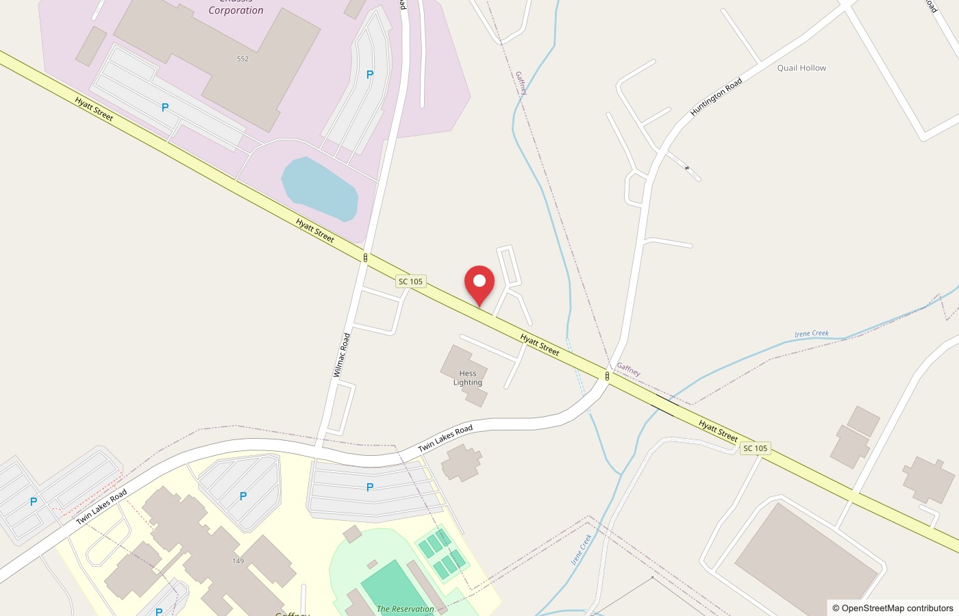 Map showing Crayons 2 Computers Childcare Center at 428G Hyatt Street, Gaffney, SC 29341